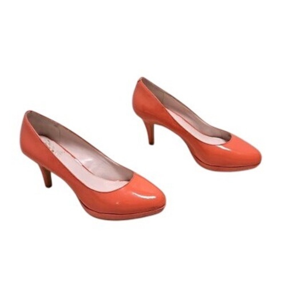 Vince Camuto Womens Coral Orange Patent Leather Pumps Almond Toe Heel Size 4.5